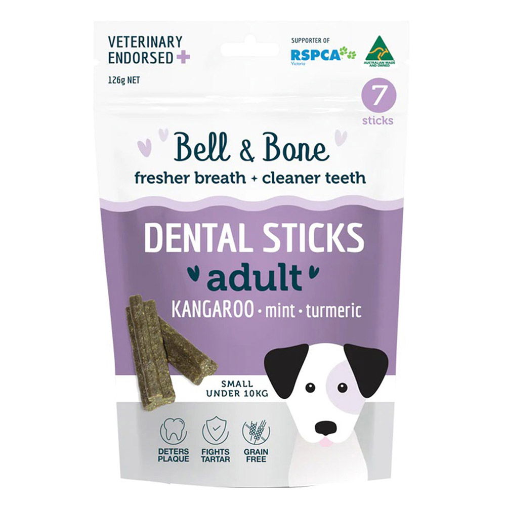 Bell And Bone Dental Sticks Kangaroo Mint And Turmeric Treats For Small Dogs 1 Pack (7 Sticks)