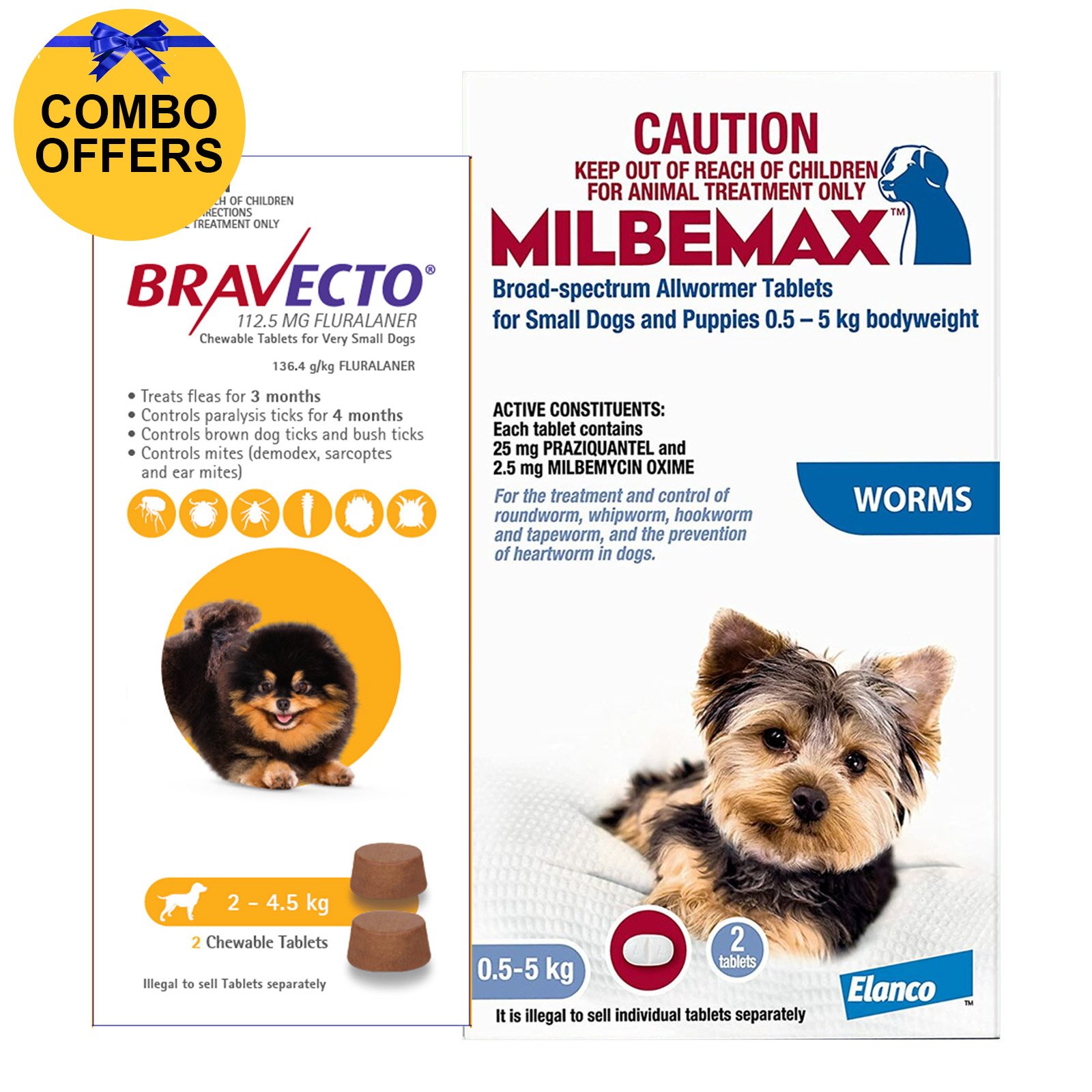 Bravecto Spot On + Milbemax Combo Pack For Dogs 2-4.5kg (Toy Dogs - Yellow)