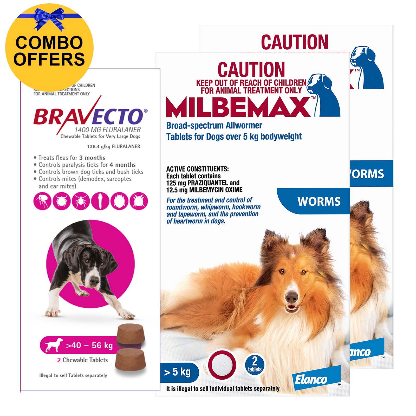 Bravecto Chew + Milbemax Combo Pack for Dogs 40-50kg (X-Large Dogs - Pink)