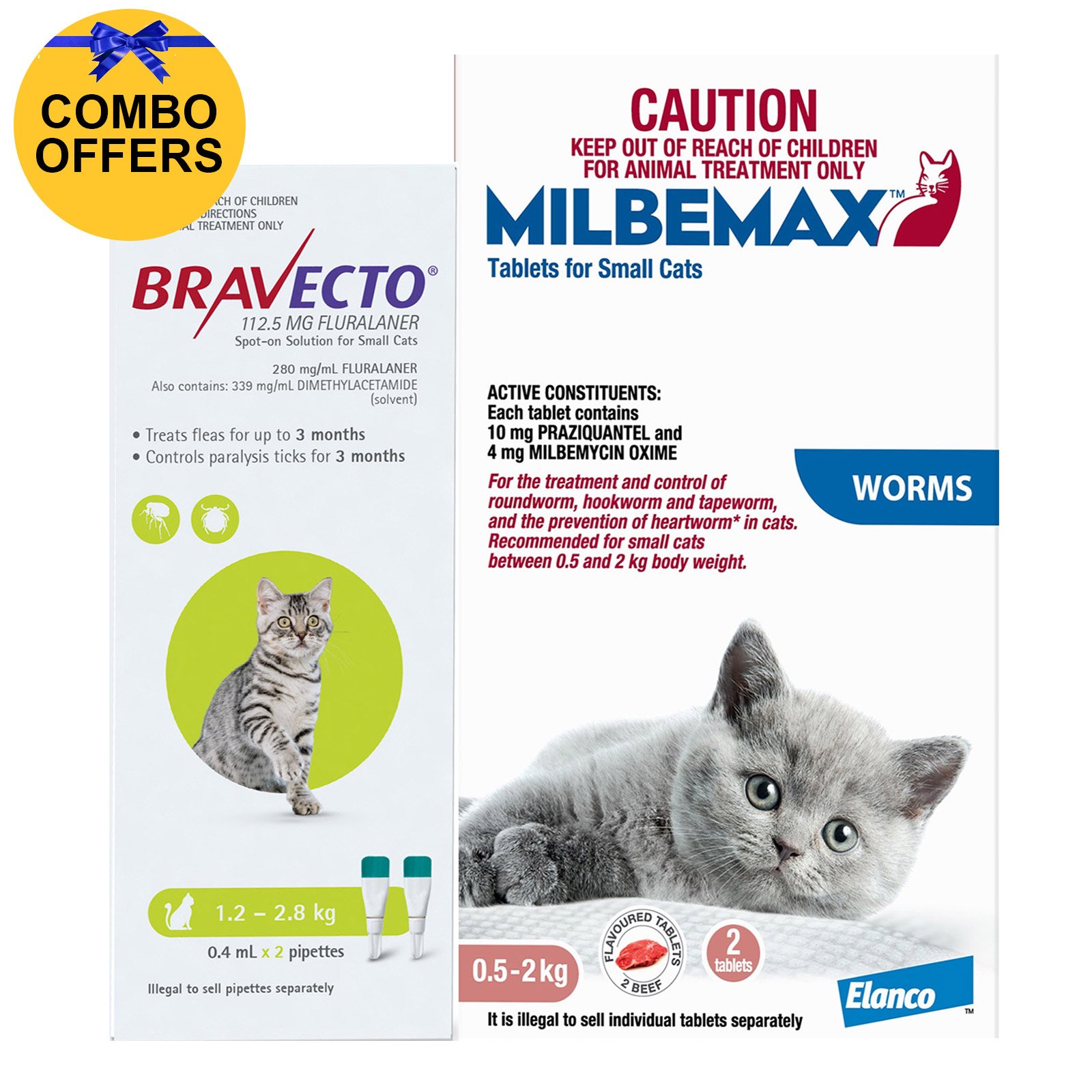 Bravecto Spot On + Milbemax Combo Pack For Cats (1.2 - 2 KG) - LIGHT GREEN