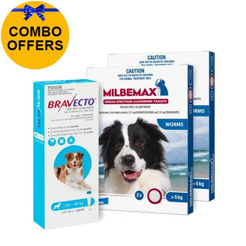 Bravecto Spot On + Milbemax Combo Pack For Dogs 20-40kg (Large Dogs - Aqua)
