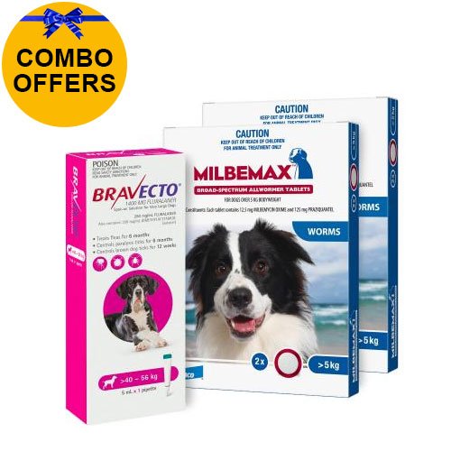 Bravecto Spot On + Milbemax Combo Pack For Dogs 40-56kg (X-Large Dogs - Pink)