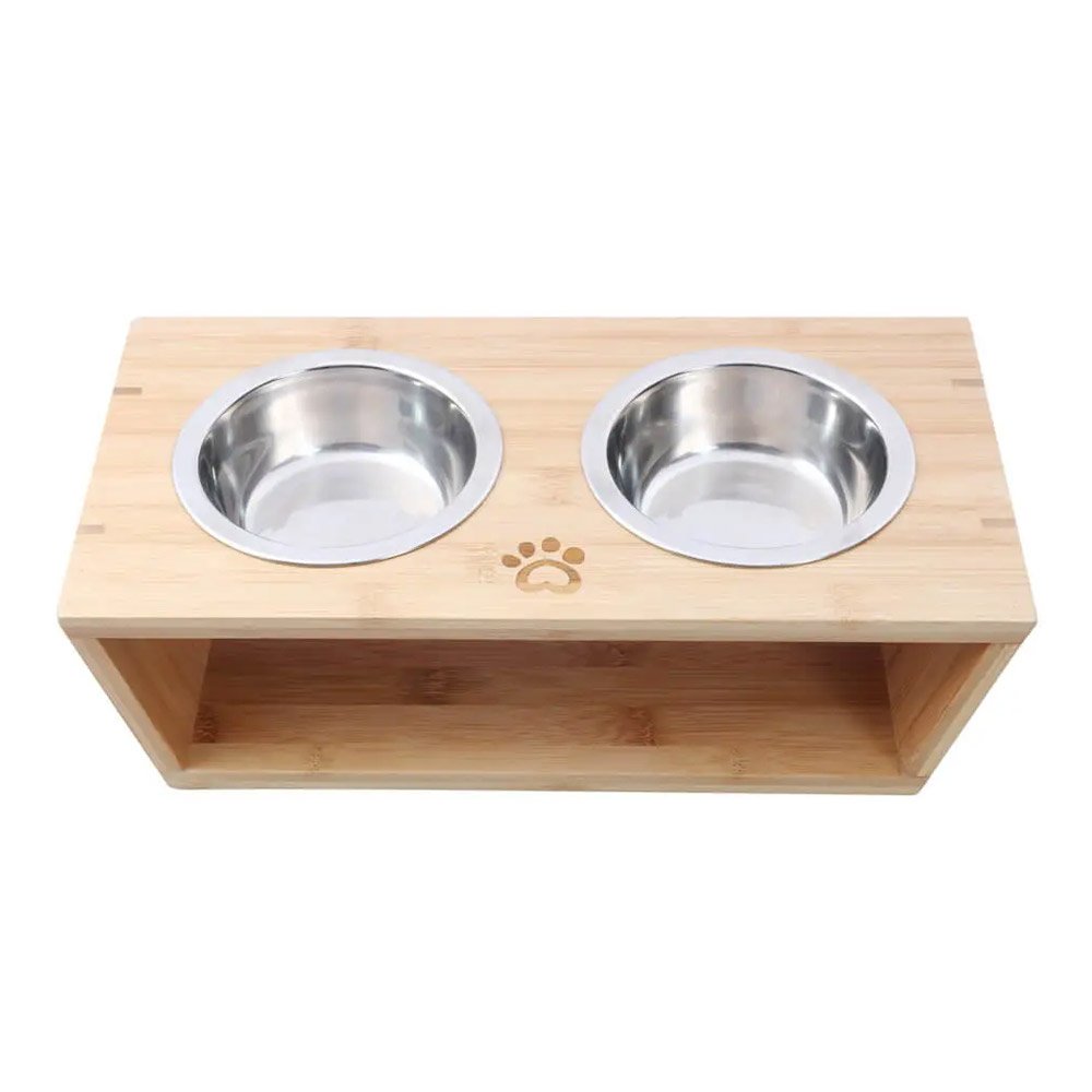 Charlie's Raised Bamboo Feeder with Dual Steel Pet Bowls