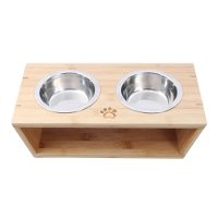 Charlie's Raised Bamboo Feeder with Dual Steel Pet Bowls Natural