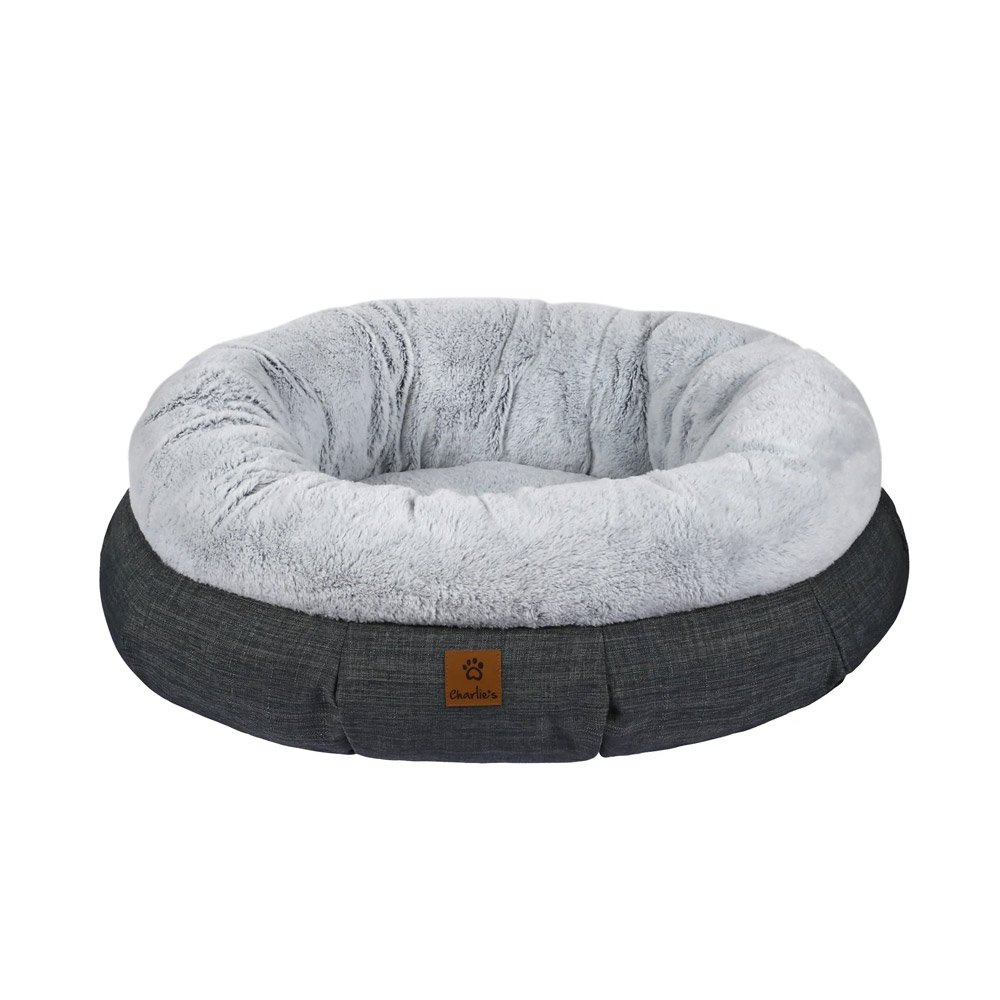 Charlie's Aspen Luxury Plush Faux Linen Round Donut Bed for Pets