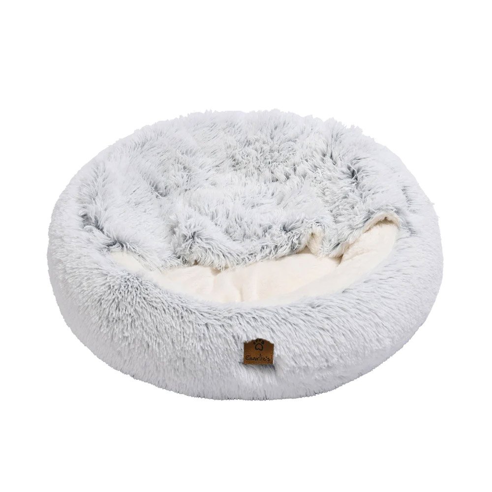 Charlie's Snookie Hooded Bed in Faux Fur for Pets