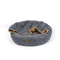Charlie's VIP Wolf Hooded Nest Bed with Faux Linen and Fur for Pets Dark Grey