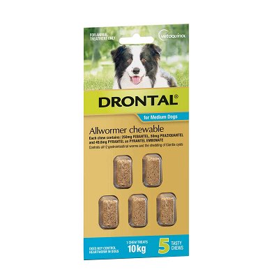 Drontal Wormers Chewable For Dogs Up To 10kg (Aqua) 80 Chews