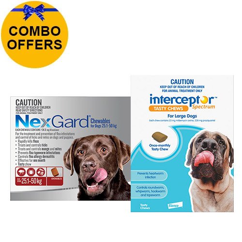 Nexgard + Interceptor Combo Pack For Dogs 22 To 45KgNexgard (Red) + Interceptor (Blue)