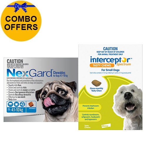 Nexgard + Interceptor Combo Pack For Dogs 4 To 10Kg Nexgard (Blue) + Interceptor(Green)