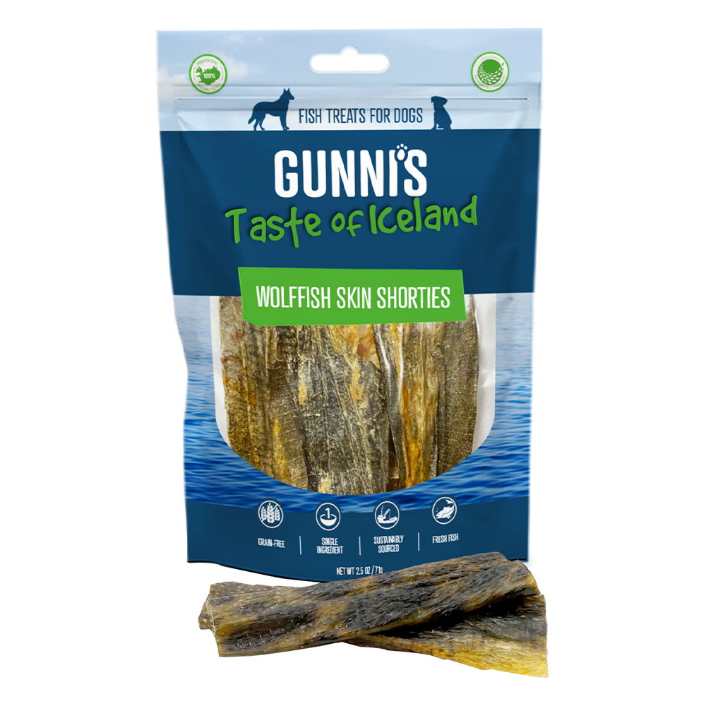 Gunni's Taste of Iceland Dog Treats Wolffish Skin Shorties