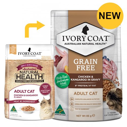 Ivory Coat Cat Adult Grain Free Chicken and Kangaroo in Gravy 85g X 12 Pouches
