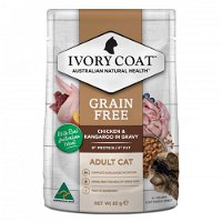 Ivory Coat Grain Free Adult Cat Pouch Wet Food Chicken And Kangaroo In Gravy 85g X 12 Pouches