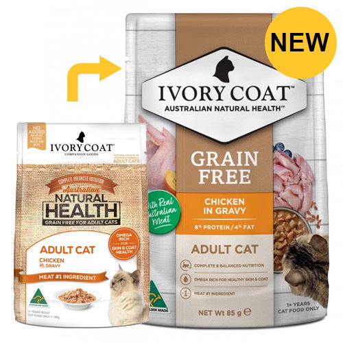 Ivory Coat Grain Free Adult Cat pouch Wet Food Chicken In Gravy