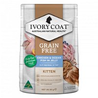 Ivory Coat Grain Free Kitten Pouch Wet Food Chicken And Ocean Fish In Jelly 85g X 12 Pouches