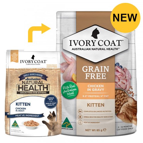 Ivory Coat Cat Kitten Grain Free Chicken in Gravy 85g X 12 Pouches