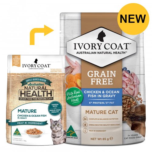 Ivory Coat Cat Mature Grain Free Light Chicken and Ocean Fish 85g X 12 Pouches