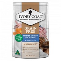 Ivory Coat Grain Free Mature Cat Pouch Wet Food Chicken And Ocean Fish 85g X 12 Pouches