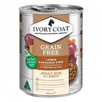 Ivory Coat Grain Free Adult Dog Canned Wet Food Lamb And Kangaroo Stew 400g X 12 Cans