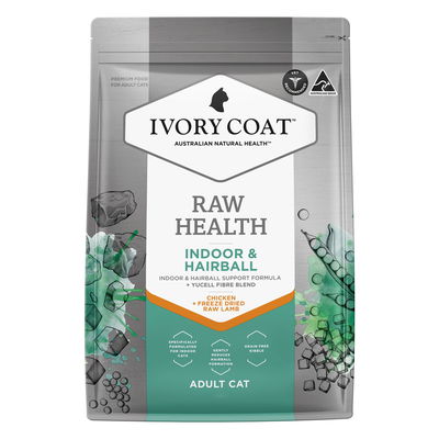 Ivory Coat Raw Health Indoor & Hairball Adult Chicken + Freeze Dried Raw Lamb Dry Cat Food