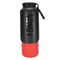 KONG H2O Portable Insulated Stainless Steel Bottle with Lid Bowl For Dogs - Red