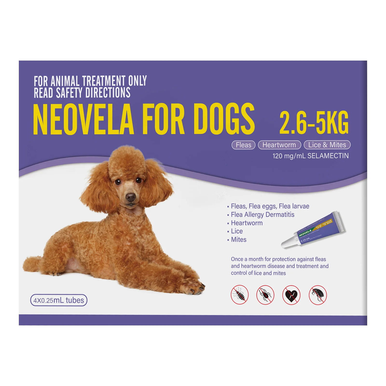 Neovela (Selamectin) Flea And Worming For Dogs 2.5 - 5 Kg Purple 12 Pack (Exp: 04/2025)