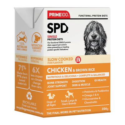 Prime100 SPD Single Protein Diets Slow Cooked Chicken & Brown Rice Wet Dog Food