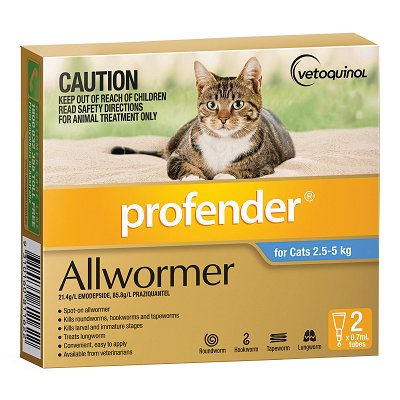 Profender Allwormer For Cats 2.5-5kg (Blue) 20 Pipettes