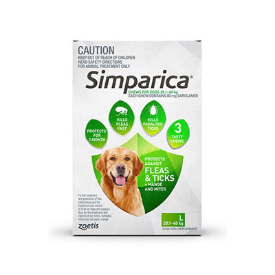 Simparica Chewables 80mg For Large Dogs 20.1-40kg (Green) 6 Doses