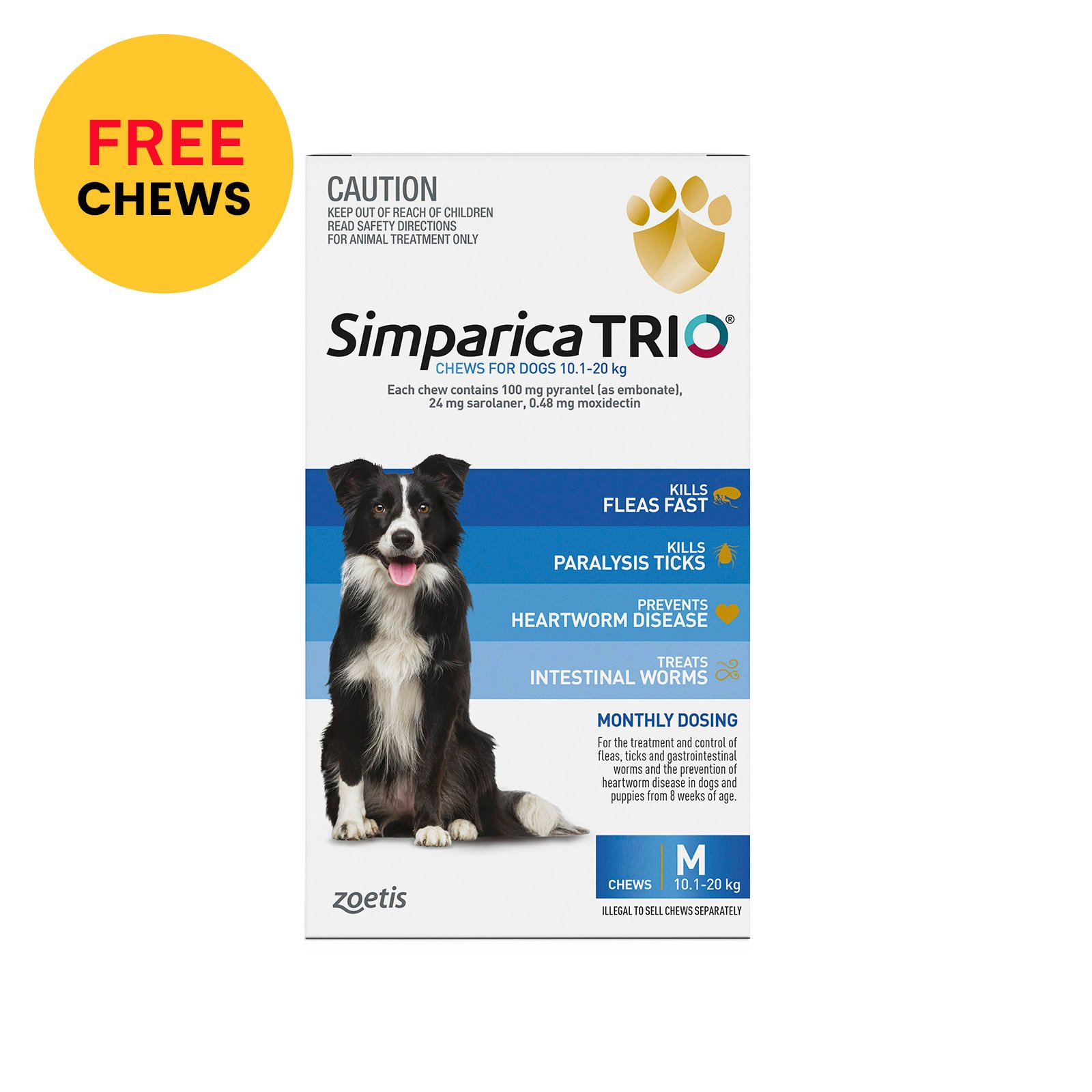 Simparica Trio For Medium Dogs 10.1-20kg (Blue) 3 Chews