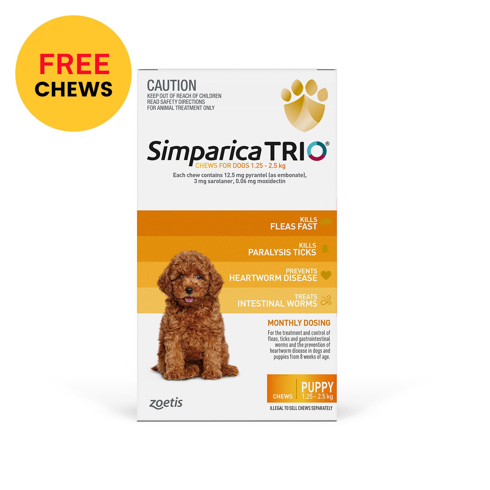 Simparica Trio For Puppy 1.25-2.5kg (Yellow) 3 Chews