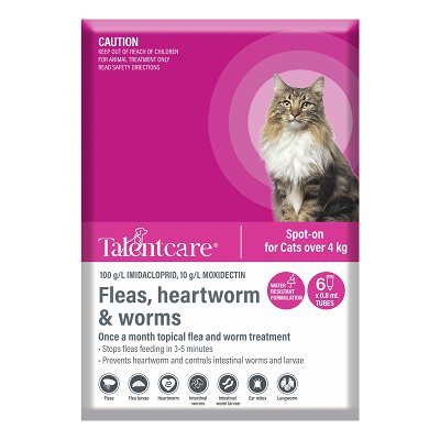 Talentcare Spot On Cat Flea & Worm Treatment For Cats Over 4kg 3 Pack