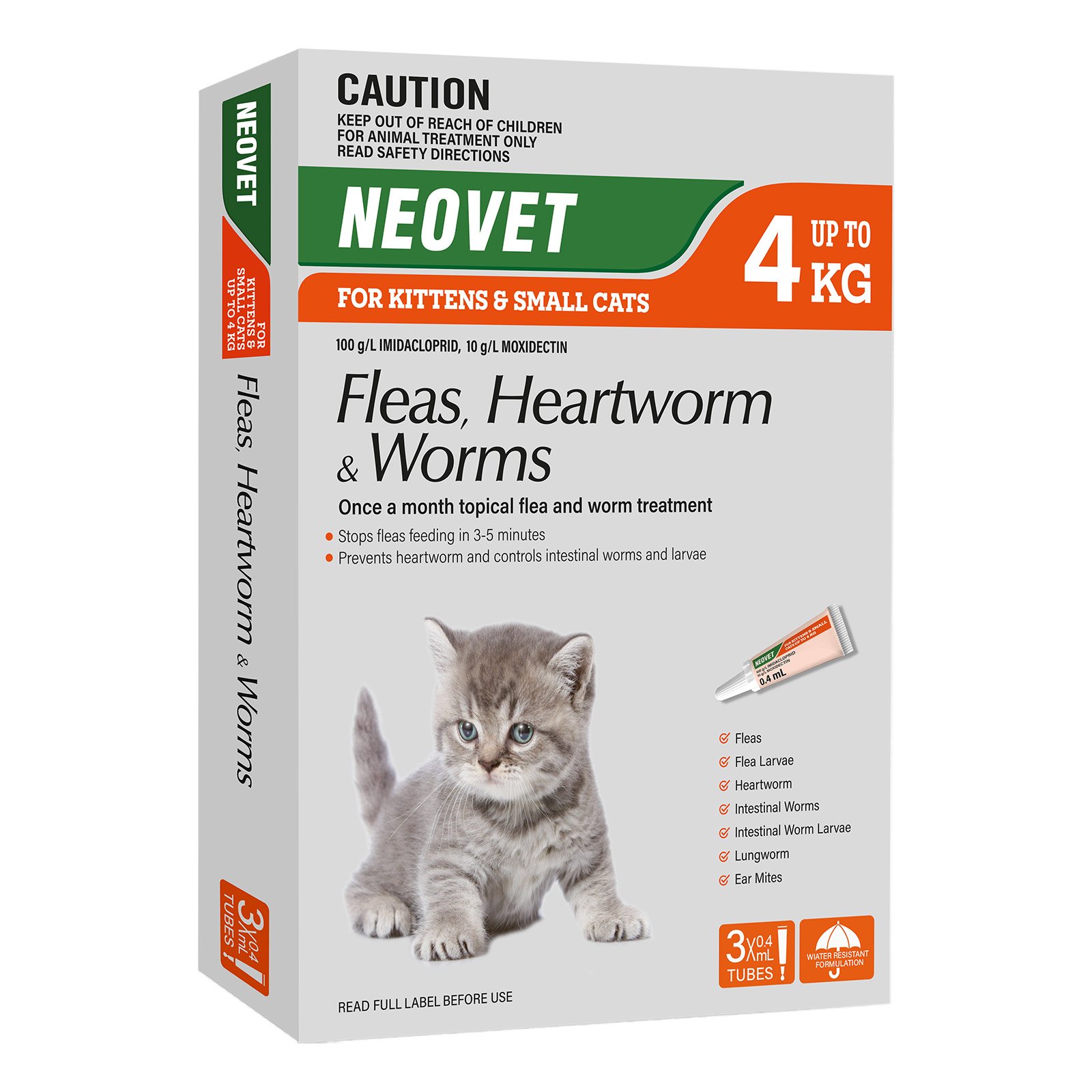 Neovet Flea and Worming For Kittens and Small Cats Upto 4kg Orange