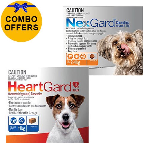 Heartgard + Nexgard Combo Pack for Small Dogs (Heartgard Plus Blue 0-11kg + Nexgard Orange 0-4kg)