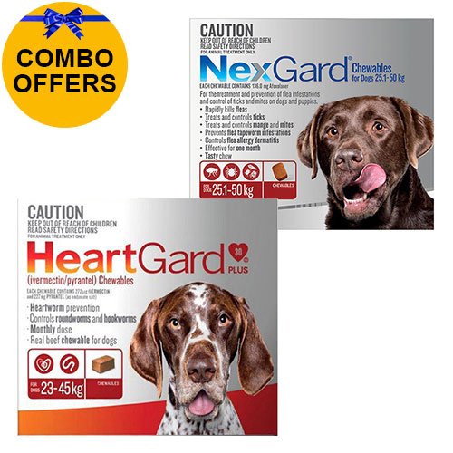 Nexgard + Heartgard Combo Pack for Extra Large Dogs (Nexgard Red 25-50kg + Heartgard Plus Brown 23-45kg)