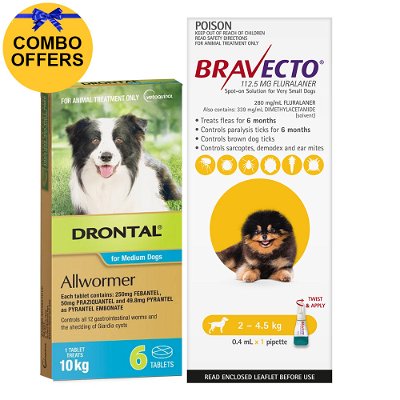 Bravecto Spot on & drontal Dog Combo