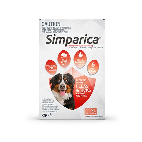 Simparica Chewables 120MG for XLarge Dogs 40.1-60KG (RED)