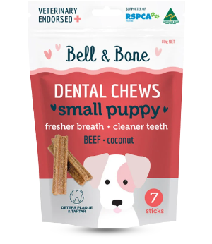 Bell and Bone Dental Chews Beef and Coconut for Small Puppies