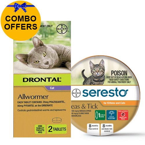 Seresto Flea Collar + Drontal Combo Pack For Cats 4kg