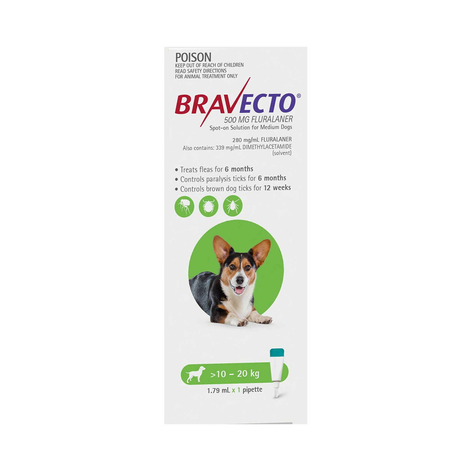 Bravecto Spot On for Medium Dogs (10 - 20 kg) Green