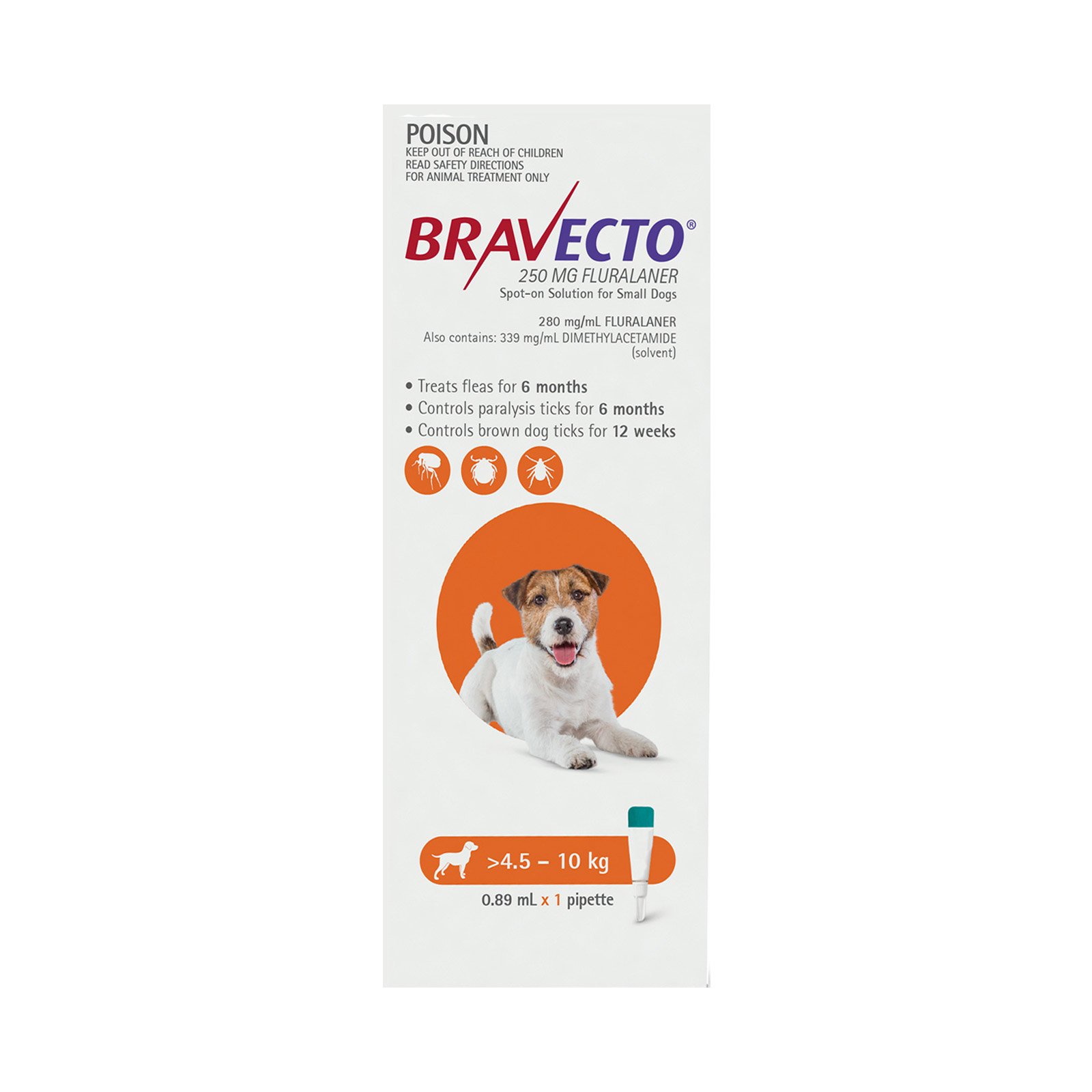 Bravecto Spot On for Small Dogs (4.5-10 Kg) Orange