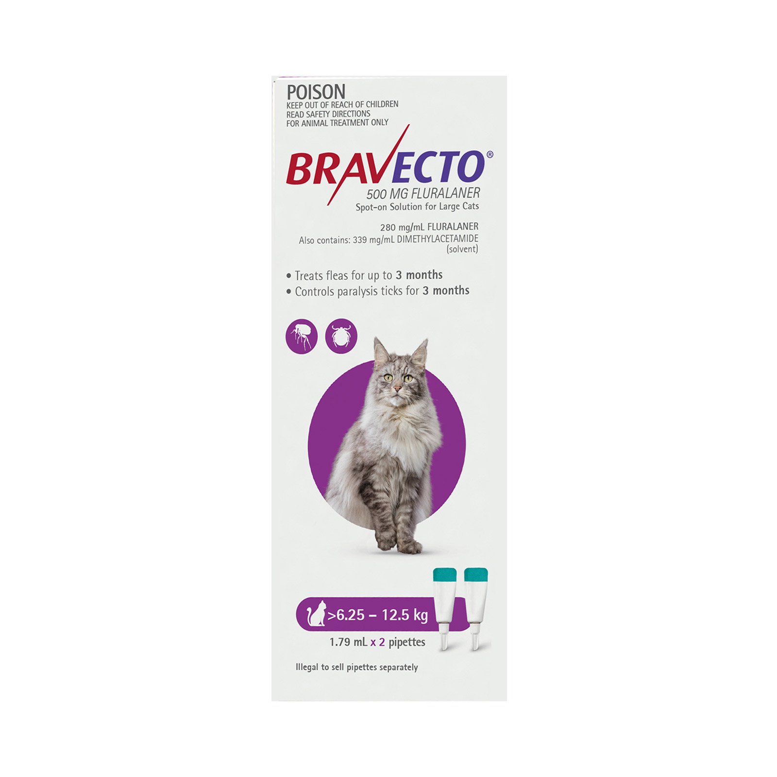 Buy Bravecto Spot On For Large Cats (6.25 12.5 kg) Purple Online