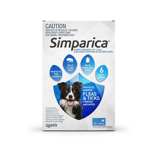 Simparica Chewables 40MG for Medium Dogs 10.1-20KG (BLUE)