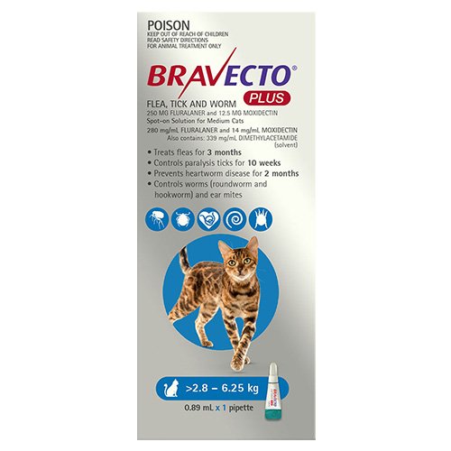 Bravecto Plus for Medium Cats 2.8 – 6.25 kg (Blue)