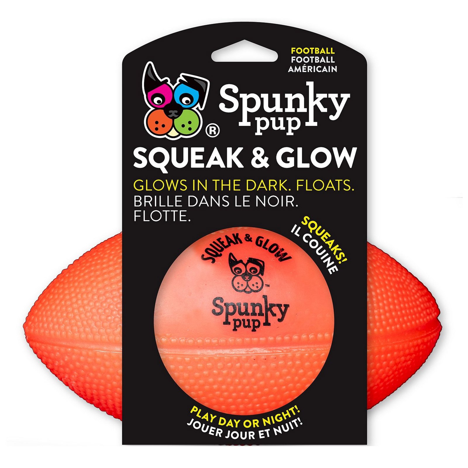 SPUNKY PUP SQUEAK AND GLOW FOOTBALL 14CM