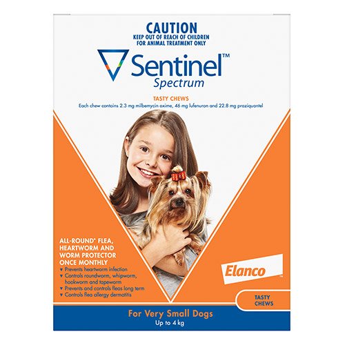 Sentinel Spectrum Tasty Chews For Very Small Dogs Up To 4Kg (Orange)